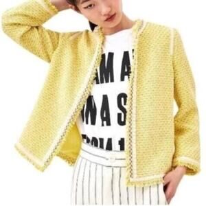 Zara trf Collection Boucle Tweed Indie Fringe Blazer Jacket